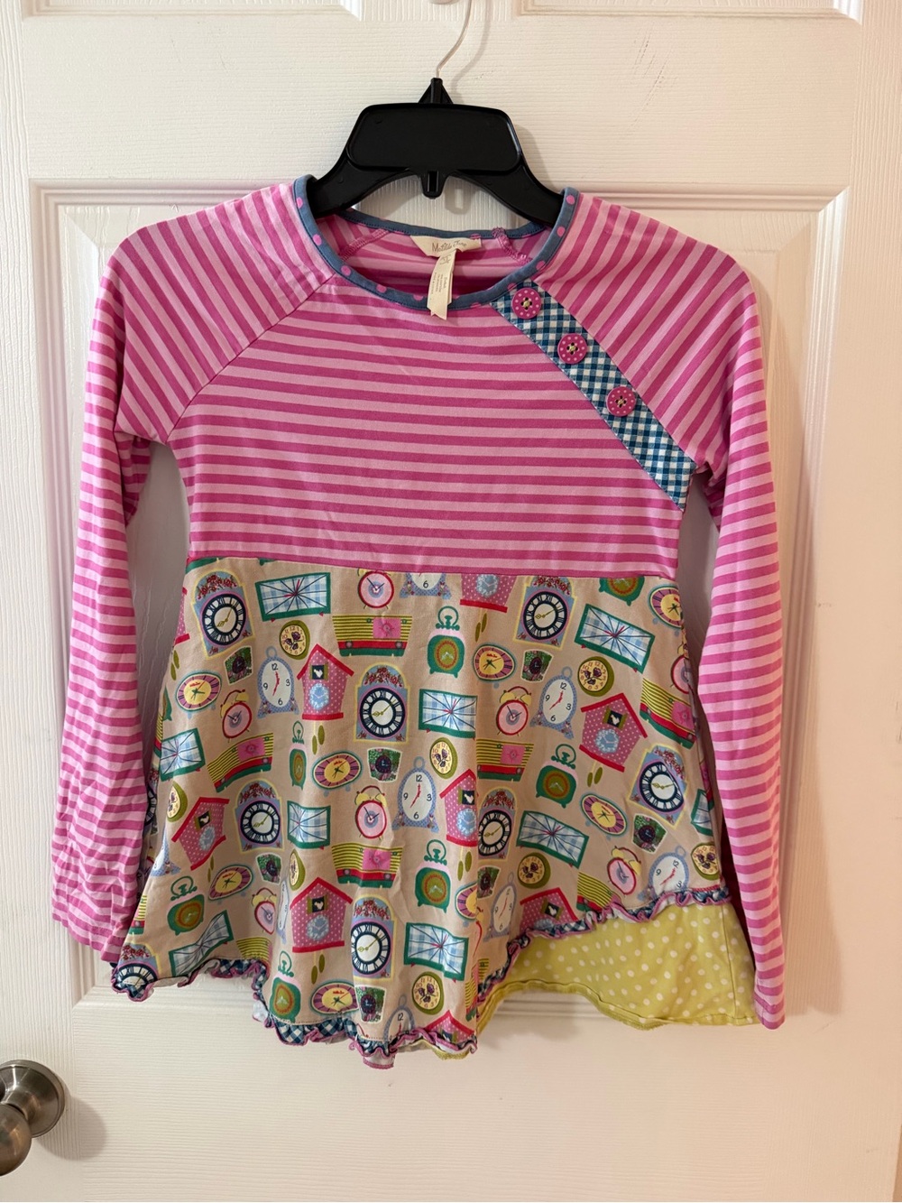Matilda Jane Pink Striped Long-Sleeve Tunic with Patterned clocks